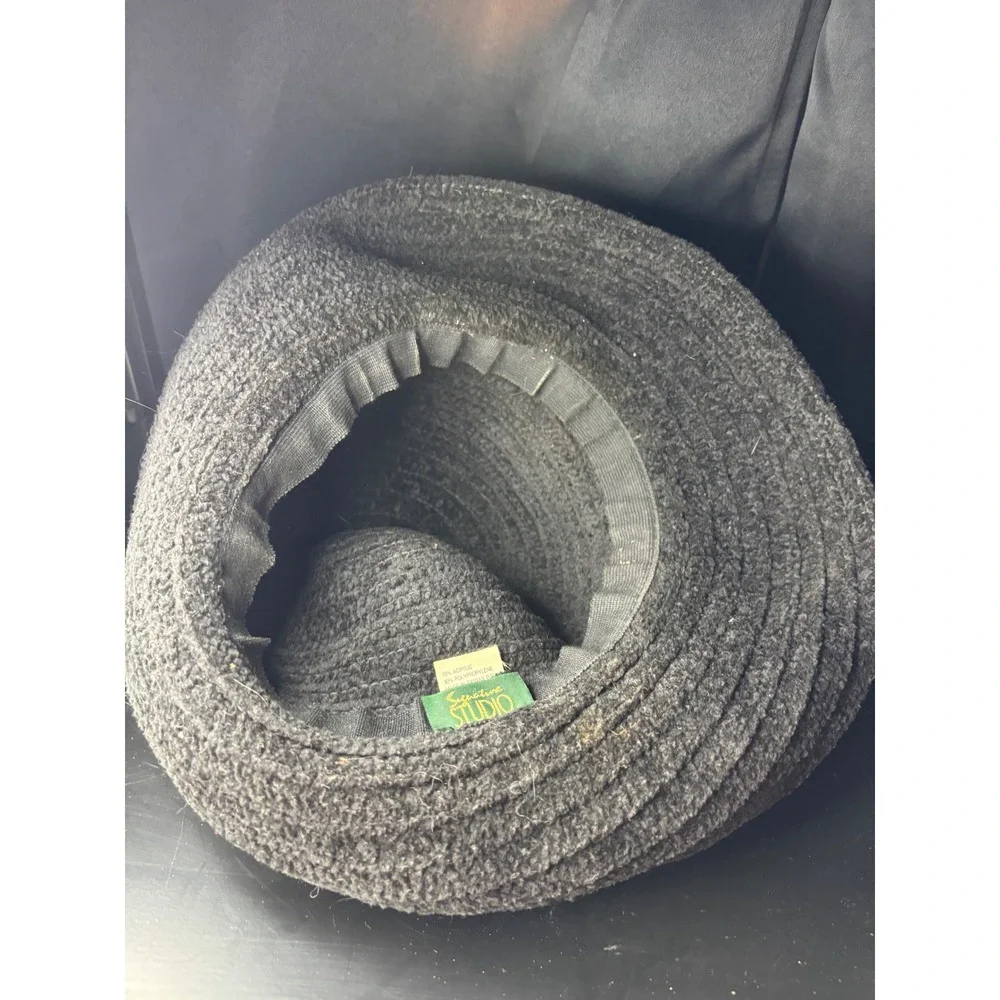 Signature Studio Black Textured Knit Wide Brim Sun Hat RN 31289 Vintage Style